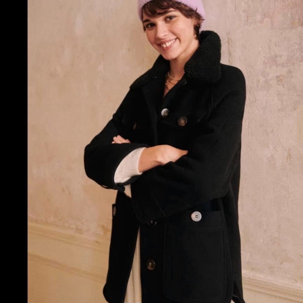 Sezane Eddy coat Black Sherpa-Collar